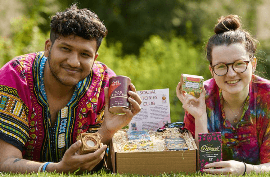 Aayush and Karis show off one of their gift boxes