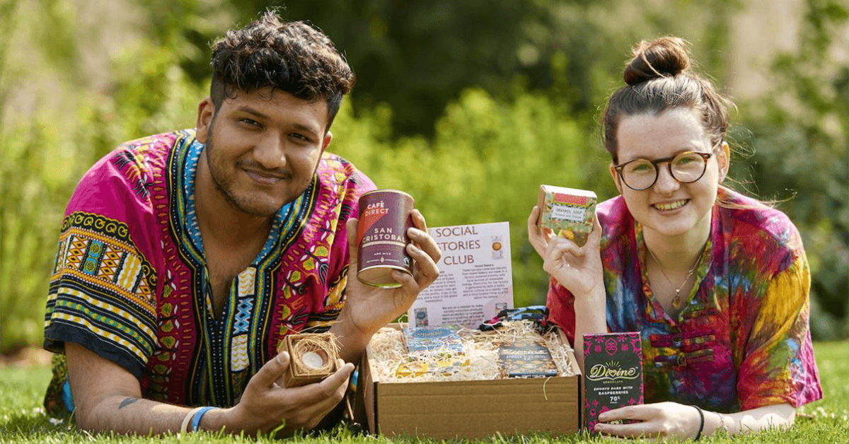 Aayush and Karis show off one of their gift boxes