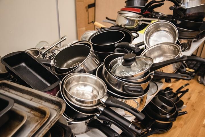 Piles of pots and pans
