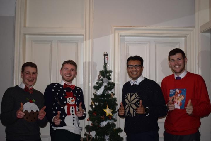 Peter Sawkins enjoying his Christmas flat meal 2020 with fellow students flatmates