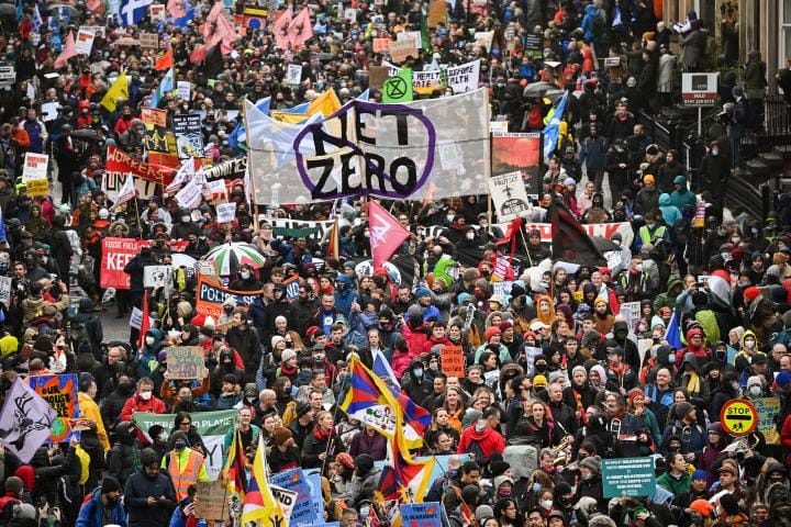 Protesters march through the streets of Glasgow 