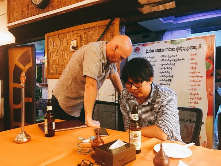 Andrew Marshall on assignment in Myanmar with Reuters colleague Wa Lone. 