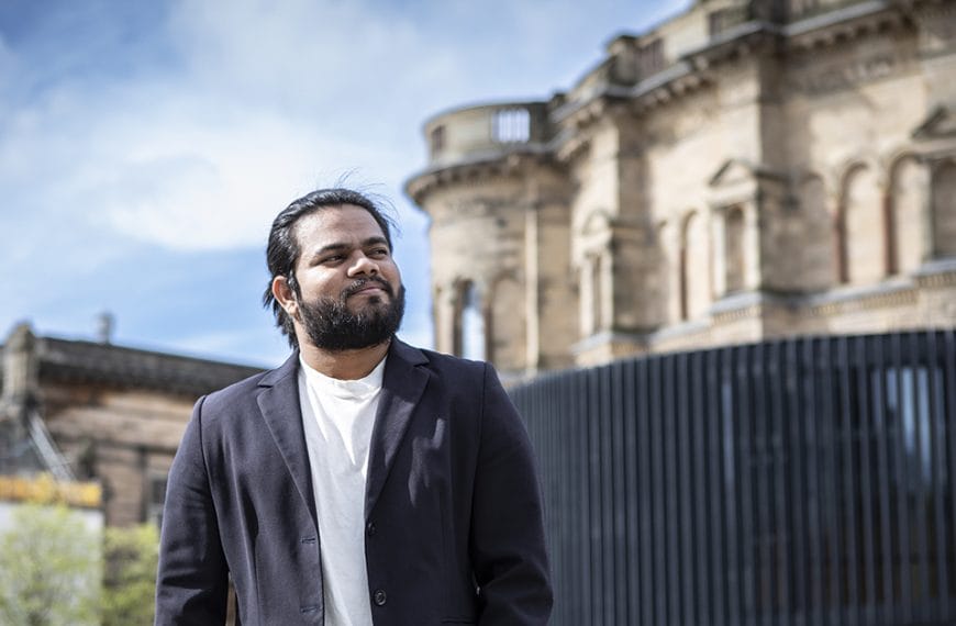Jay Choudhari in front of McEwan Hall