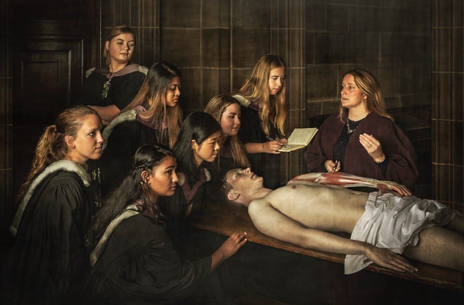 The photograph by Laurence Winram which updates Rembrandt’s Anatomy Lesson of Dr Nicolaes Tulp. University of Edinburgh, 2020. Currently on display in the Sophia Jex-Blake common room in the Chancellor’s Building, Edinburgh BioQuarter.