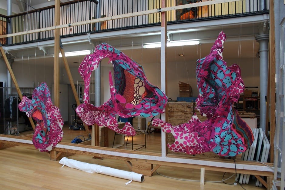 Experiments in hanging the Edinburgh Seven tapestries in Dovecot Studios March 2024, ahead of exhibition at V&A London and Edinburgh Futures Institute.