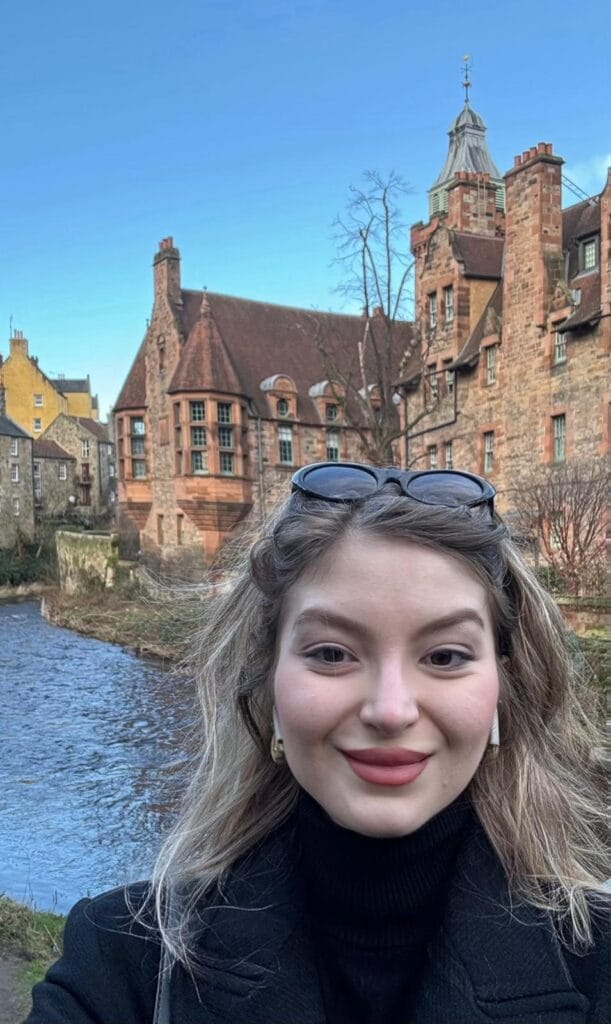A female student pictured at Edinburgh's Dean Village.