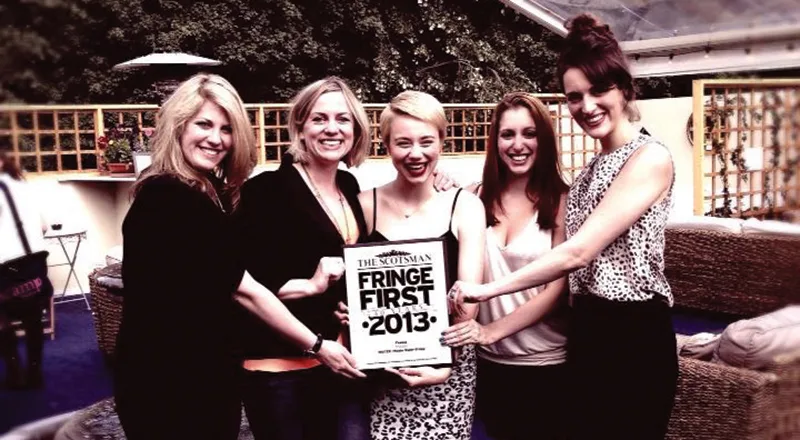 The creative team of the original Fleabag production grouped together holding their Fringe First award.