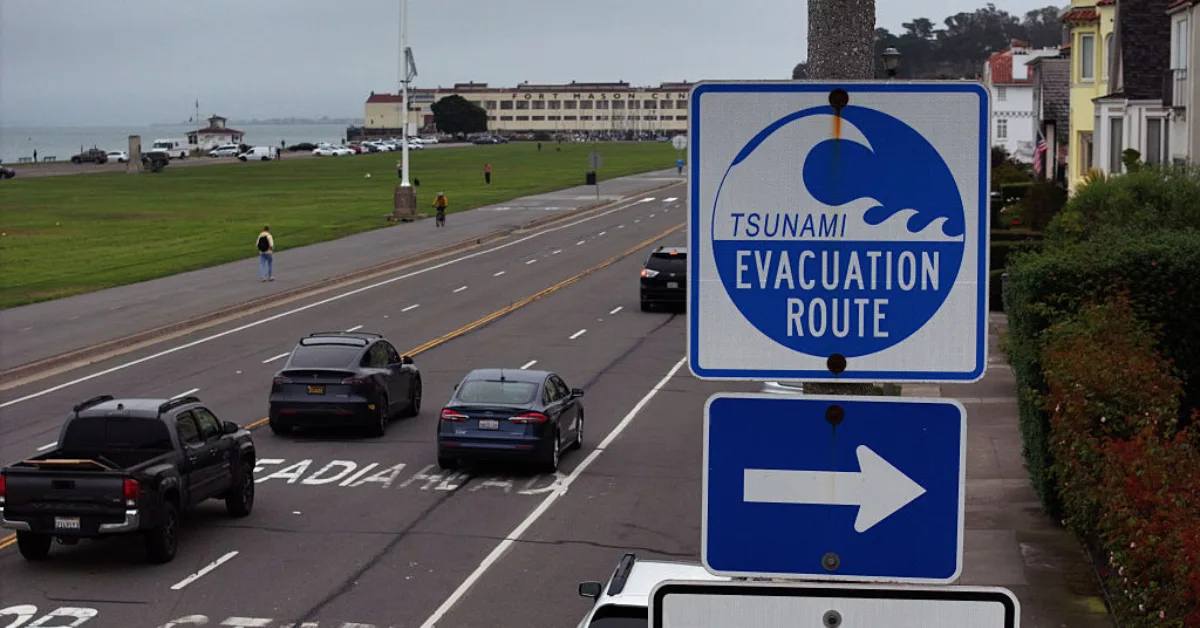A tsunami evacuation sign.