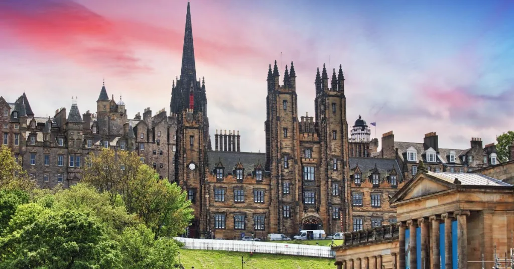 The University of Edinburgh's New College at sunset 