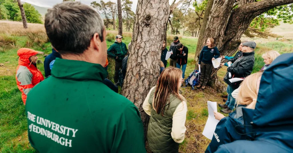 A group of University of Edinburgh at a woodland site
