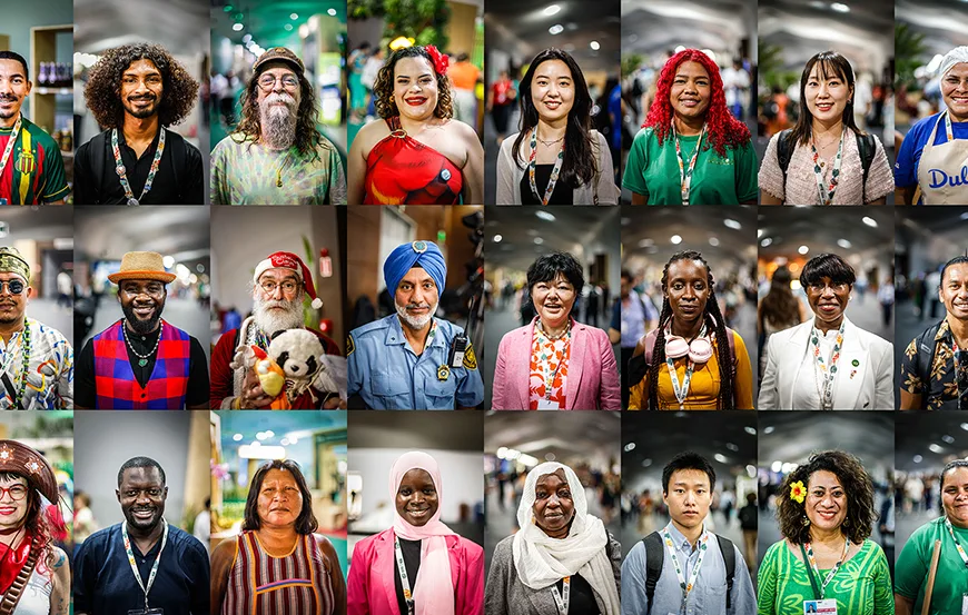 A combination of photos shows a multicultural group of people participating in the 30th Conference of the Parties (COP30) held in Belém in November 2025. Photo by Hermes Caruzo/COP30.