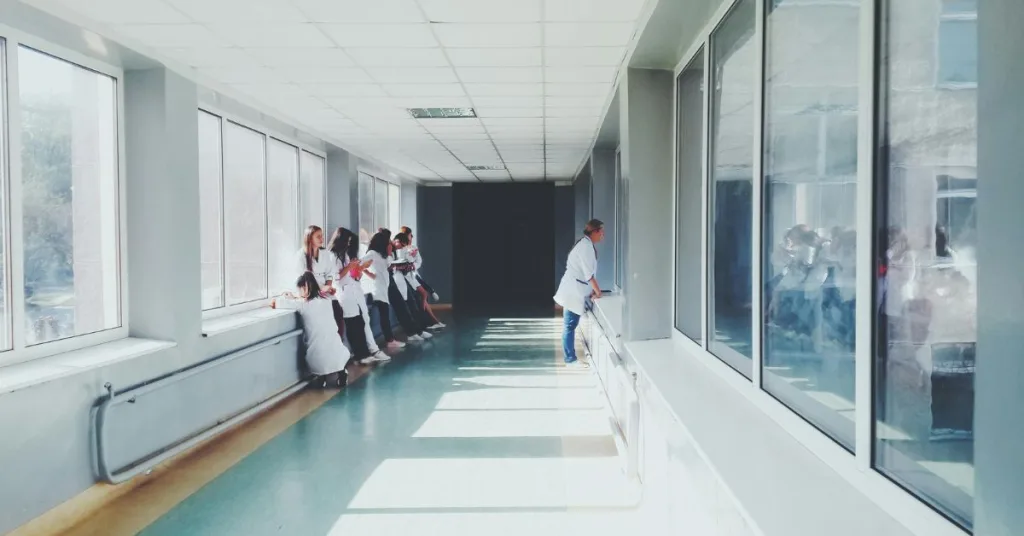 Doctors in the corridor of a hospital 