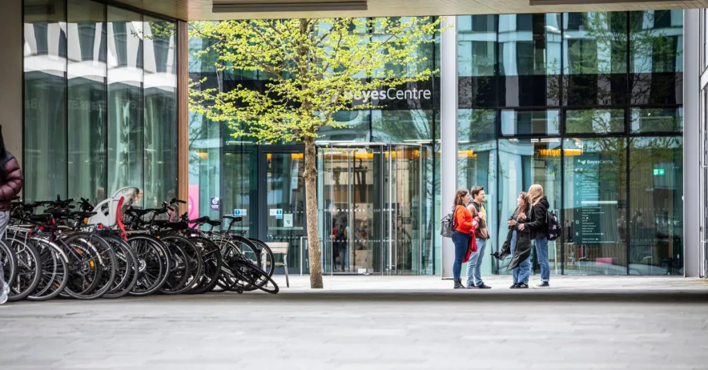 Students outside the Bayes Centre at the University of Edinburgh